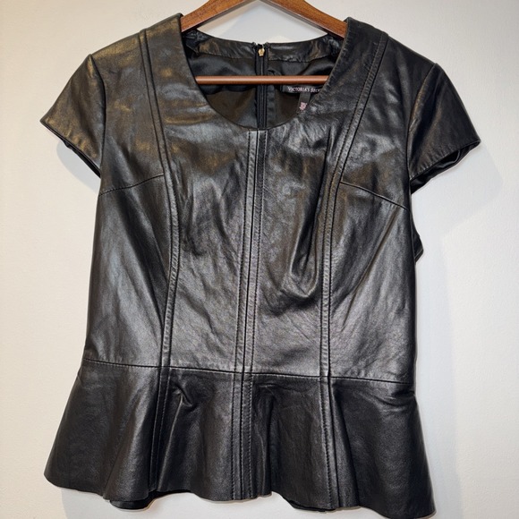 Victoria's Secret SZ 8 Real Leather Pointe Peplum Black OUT OF‎ STOCK Top Goth